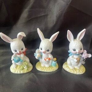 Cute Hand Painted Ceramic Bunnies Set of 3